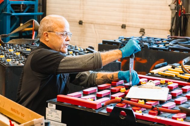 Forklift Battery Watering in Cells