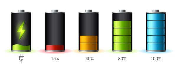 Four batteries at various states of charge