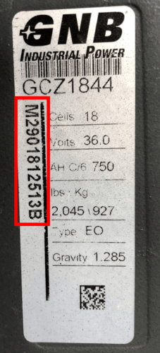 battery-nameplate-model-number A forklift battery nameplate with the model number outlined
