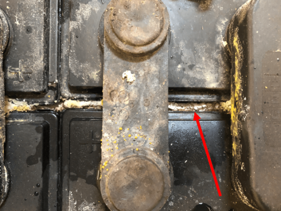 Sulfation build up between the cells of a forklift battery