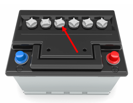 lead-acid-battery-vents A flooded lead-acid battery with the vent caps pointed out