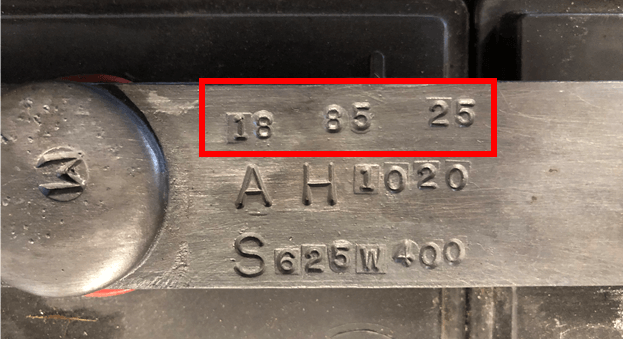 battery-intercell-connector-model-number A battery intercell connector with the model number stamped