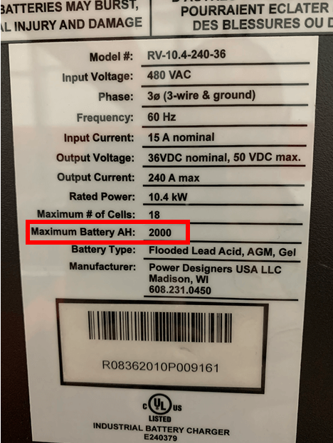 charger-data-plate-amp-hours A charger data plate with the amp hours highlighted