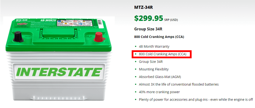 An Interstate Battery product listing for a starter battery