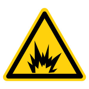 A yellow explosive risk sign