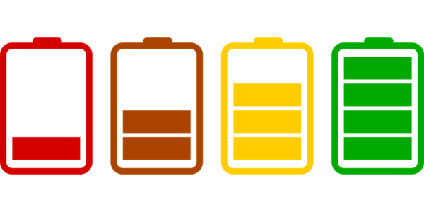 A series of illustrated batteries at various states of charge