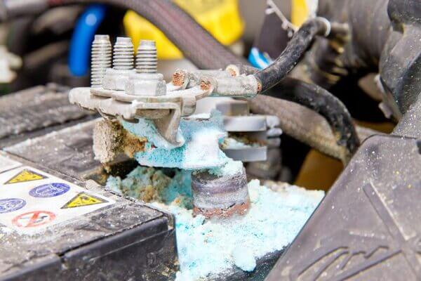 car-battery-sulfation Sulfation build up on the terminal of a car battery
