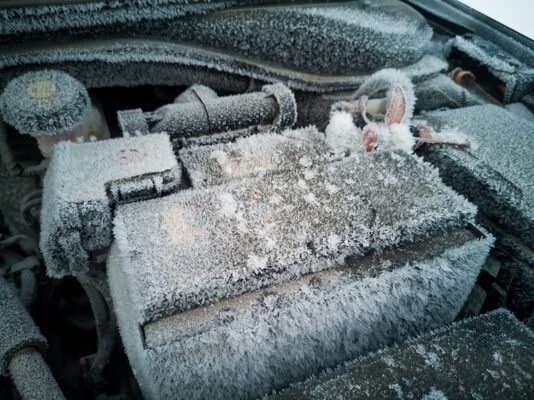 frozen-car-battery A frozen car battery in an engine compartment