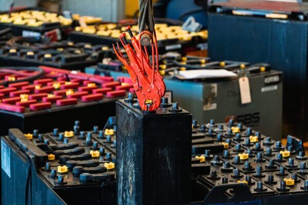 Forklift cells placed into a forklift battery case