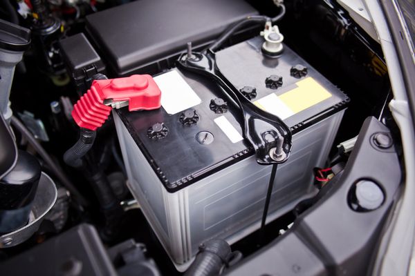 A car starter battery installed
